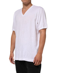 Dolce & Gabbana White Cotton V-Neck Short Sleeves T-shirt - IT60 | 3XL