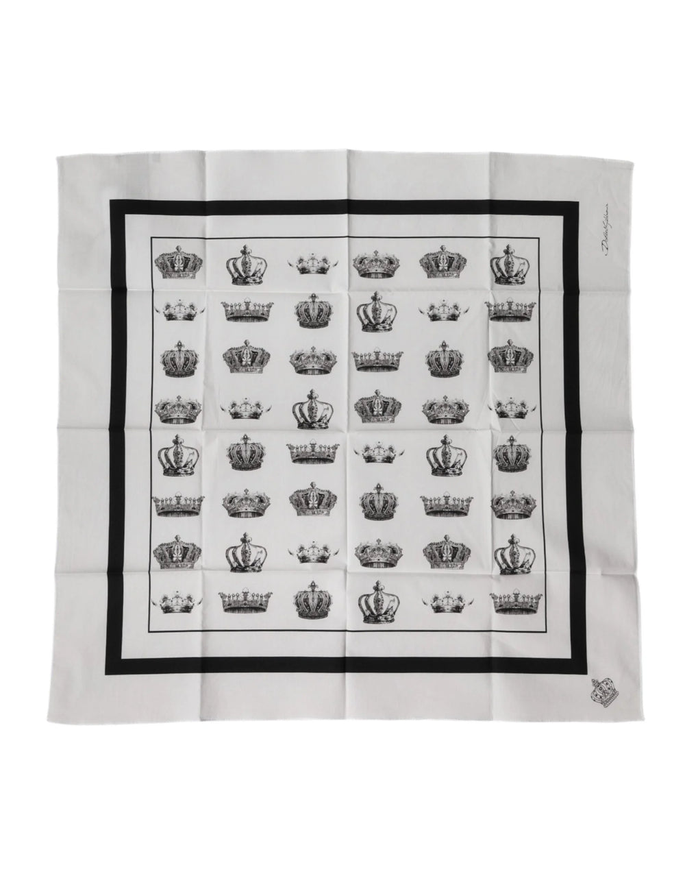 Dolce & Gabbana White Crown Cotton Square Foulard Scarf