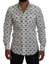 Dolce & Gabbana White Crown Print Slim Fit Cotton Shirt - IT37 | XS - Shirts