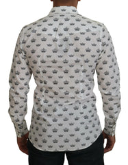 Dolce & Gabbana White Crown Print Slim Fit Cotton Shirt - IT37 | XS - Shirts