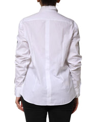 Dolce & Gabbana White Crystal Embellished Collared Shirt Top - IT38 | XS - Shirts