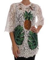 Dolce & Gabbana White Crystal Embellished Lace Blouse - IT36 | XS - Blouses