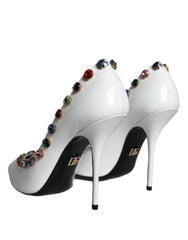 Dolce & Gabbana White Crystal Leather High Heels Pumps Shoes - EU39/US8.5 - Heels