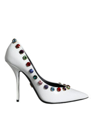 Dolce & Gabbana White Crystal Leather High Heels Pumps Shoes - EU39/US8.5 - Heels