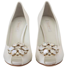 Dolce & Gabbana White Crystals Peep Toe Heel Satin Pumps - EU36/US5.5 - Heels