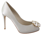 Dolce & Gabbana White Crystals Peep Toe Heels Satin Pumps Shoes - Heels