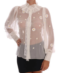 Dolce & Gabbana White Daisy Applique Silk Shirt - IT38 | S - Blouses