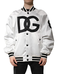 Dolce & Gabbana White DG Logo Polyester Jersey Bomber Jacket - IT50 | L - Bomber Jackets