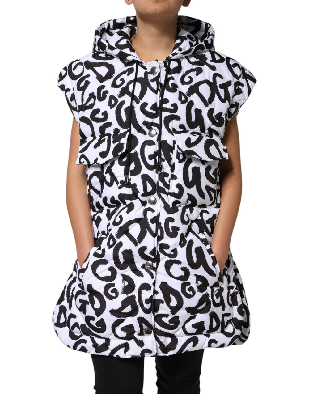 Dolce & Gabbana White DG Mania Hooded Sleeveless Puffer Jacket - IT42|M - Puffer Jackets