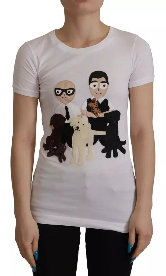 Dolce & Gabbana White #DGFamily Patch Top Cotton T-shirt - IT36|XXS - T-Shirts