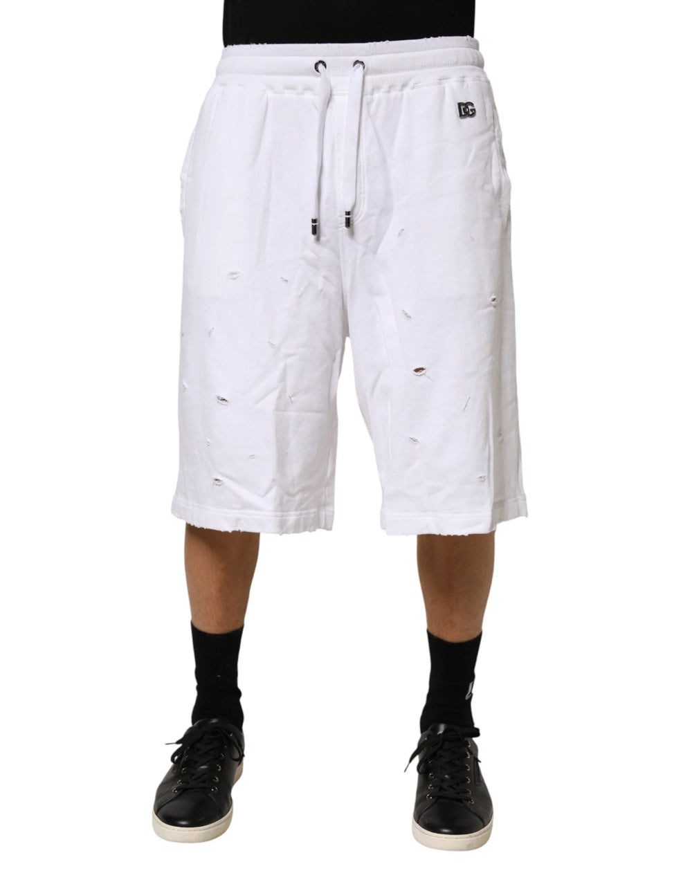 Dolce & Gabbana White Distressed Cotton Men Bermuda Shorts - IT48 | M - Bermudas
