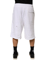 Dolce & Gabbana White Distressed Cotton Men Bermuda Shorts - IT48 | M - Bermudas
