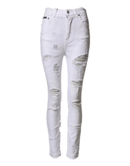 Dolce & Gabbana White Distressed High Waist Denim Jeans - IT40|S
