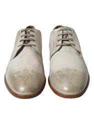 Dolce & Gabbana White Distressed Leather Derby Dress Shoes - EU43.5/US10.5 - Shoes