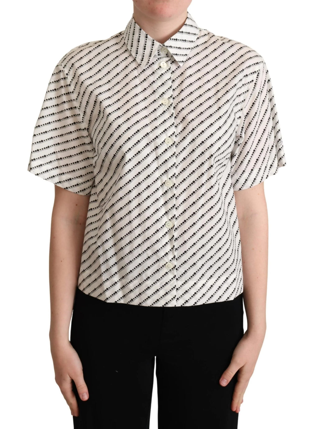 Dolce & Gabbana White Dotted Collared Blouse Shirt - IT42|M - Polos