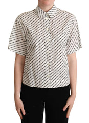 Dolce & Gabbana White Dotted Collared Blouse Shirt - IT42|M - Polos