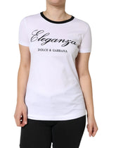 Dolce & Gabbana White Eleganza Print Cotton Short Sleeves T-shirt - IT46|XL - T-Shirts