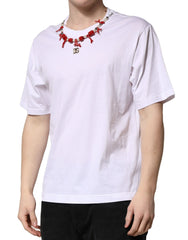 Dolce & Gabbana White Embellished Cotton Crew Neck T-shirt - T-Shirts
