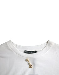 Dolce & Gabbana White Embellished Cotton Crew Neck T-shirt - T-Shirts