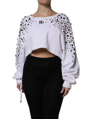 Dolce & Gabbana White Embellished Long Sleeve Cropped Sweater - IT40|S - Sweaters