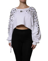 Dolce & Gabbana White Embellished Long Sleeve Cropped Sweater - IT40|S - Sweaters