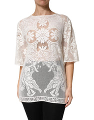 Dolce & Gabbana White Embroidery Lace Cotton Blouse Top - IT36|XXS