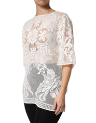 Dolce & Gabbana White Embroidery Lace Cotton Blouse Top - IT36|XXS