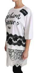 Dolce & Gabbana White Fashion Sinner Cotton Lace T-shirt Top - IT38|XS - T-Shirts