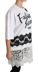 Dolce & Gabbana White Fashion Sinner Cotton Lace T-shirt Top - IT38|XS - T-Shirts