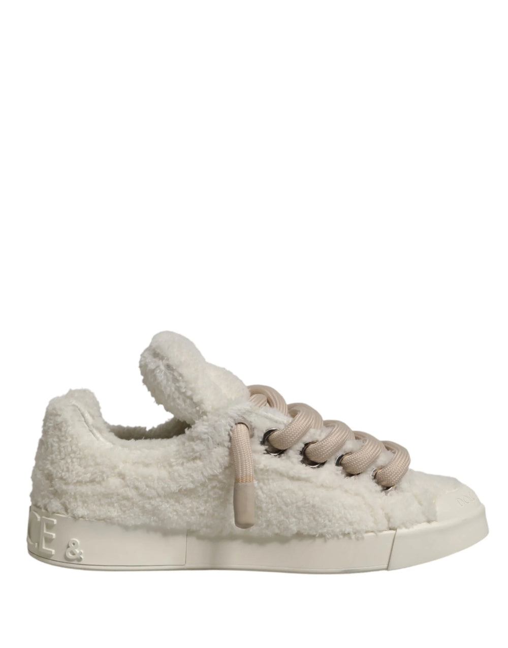 Dolce & Gabbana White Faux Shearling Low Top Sneakers Shoes - EU43/US10