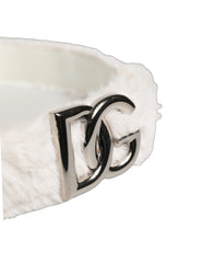 Dolce & Gabbana White Fleece Silver DG Logo Metal Buckle Belt - 90 cm / 36 Inches