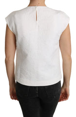 Dolce & Gabbana White Floral Brocade Blouse Cotton Top - Blouses