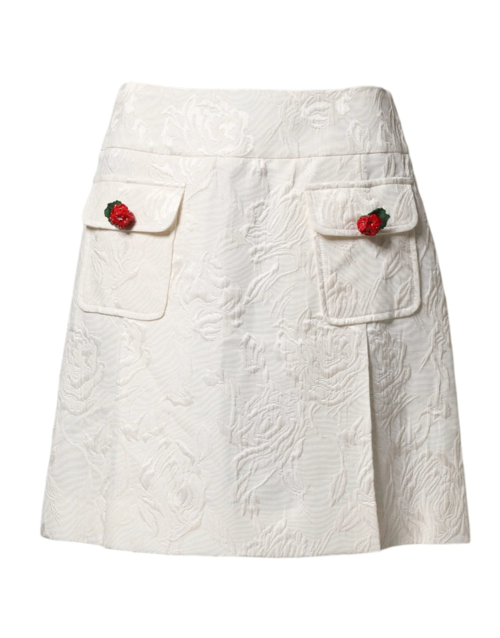 Dolce & Gabbana White Floral Brocade High Waist Mini Skirt - IT40|S