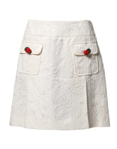 Dolce & Gabbana White Floral Brocade High Waist Mini Skirt - IT40|S