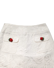 Dolce & Gabbana White Floral Brocade High Waist Mini Skirt - IT40|S