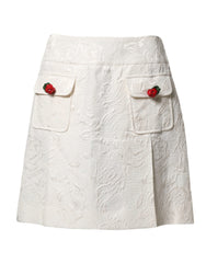 Dolce & Gabbana White Floral Brocade High Waist Mini Skirt - IT40|S