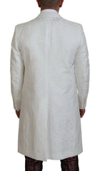Dolce & Gabbana White Floral Brocade Trench Coat Jacket - IT48 | M - Trench Coats