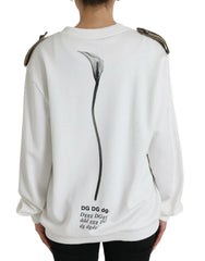 Dolce & Gabbana White Floral Cotton Crew Neck Pullover Sweater - IT40|S - Sweaters