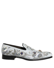 Dolce & Gabbana White Floral Embellished Men Loafers Shoes - EU44/US11