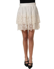 Dolce & Gabbana White Floral Embroidered A-line Mini Skirt - IT44 | L
