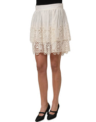 Dolce & Gabbana White Floral Embroidered A-line Mini Skirt - IT44 | L