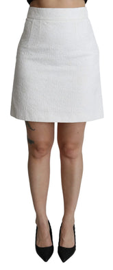 Dolce & Gabbana White Floral High Waist Mini Brocade Skirt - IT40|S - Skirts