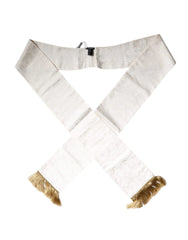 Dolce & Gabbana White Floral Jacquard Skinny Fringes Scarf - Scarves & Shawls