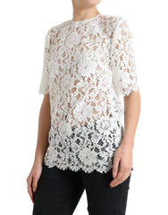 Dolce & Gabbana White Floral Lace Cotton Round Neck Blouse Top - IT40|S - Blouses