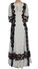 Dolce & Gabbana White Floral Lace Full Length Gown Dress - IT38|XS - Dresses