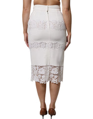 Dolce & Gabbana White Floral Lace High Waist Pencil Cut Skirt - IT42|M - Skirts