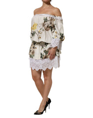 Dolce & Gabbana White Floral Lace Off Shoulder Mini Dress - IT40|S - Dresses