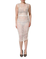 Dolce & Gabbana White Floral Lace Sheer Sleeveless Midi Dress - IT40|S