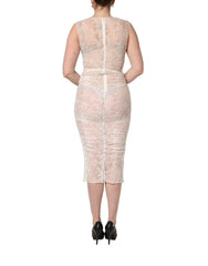Dolce & Gabbana White Floral Lace Sheer Sleeveless Midi Dress - IT40|S