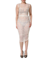 Vestido midi Dolce & Gabbana blanco con encaje floral y mangas transparentes